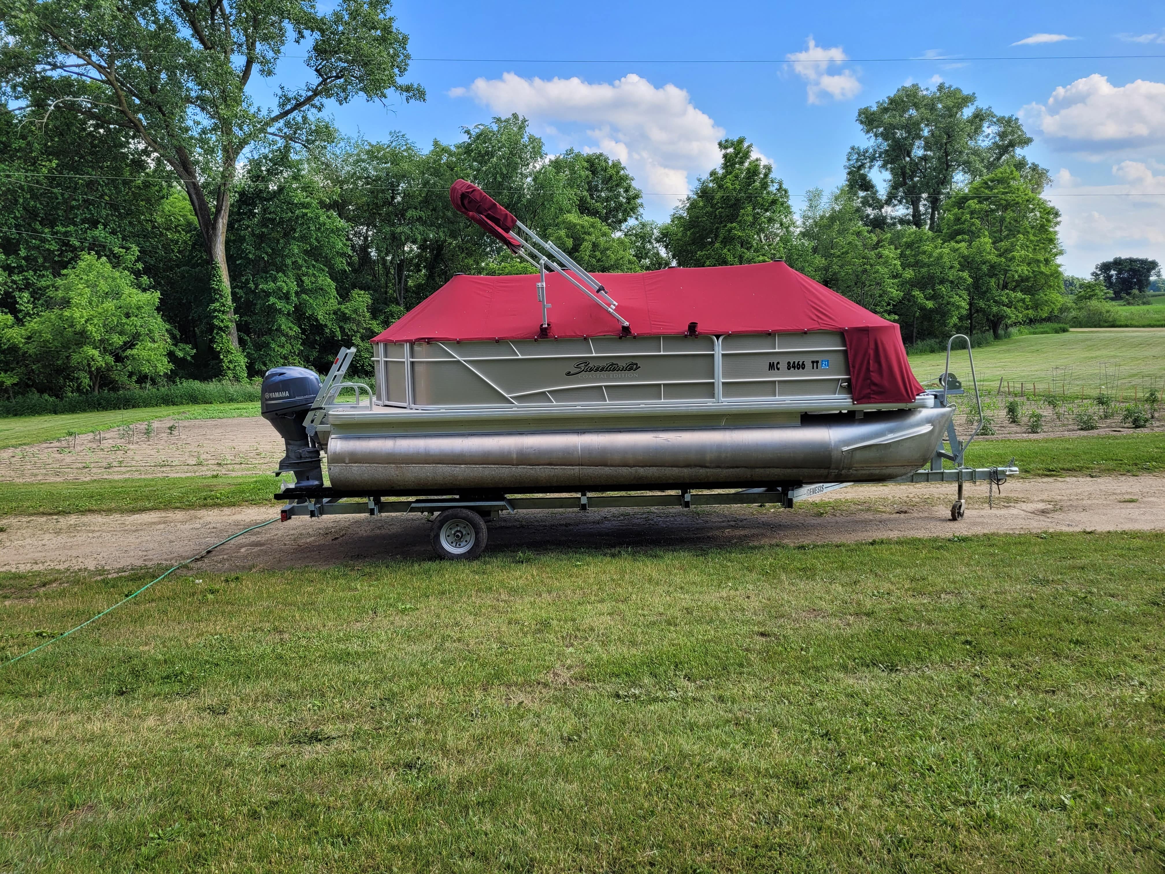 A boat with a custom sewed cover 